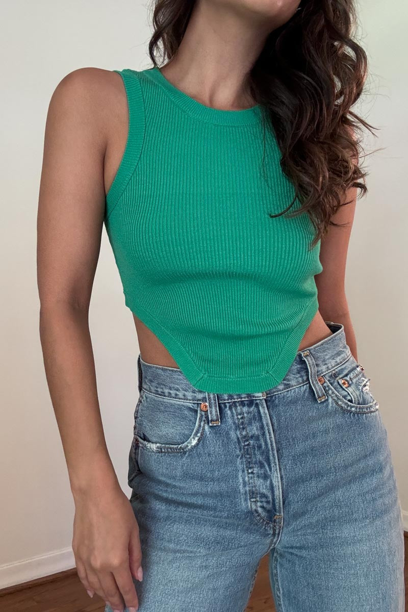 Rib Knitted Racer Neck Crop Top