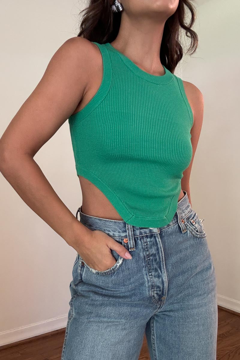 Rib Knitted Racer Neck Crop Top