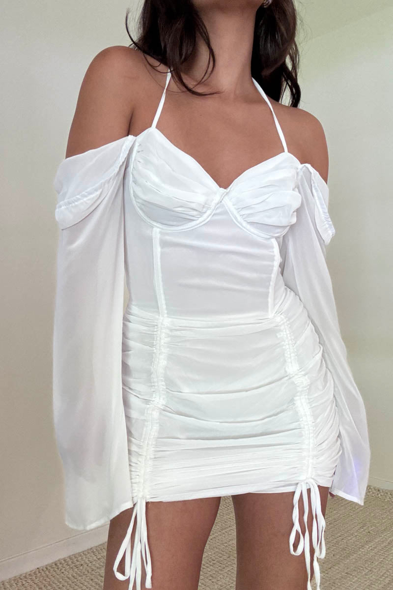 Shirring Detail Halter Mini Dress