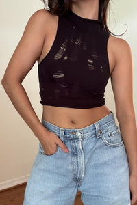 Distressed Knit Mock Neck Crop Top