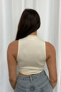 Distressed Knit Mock Neck Crop Top - TheOures