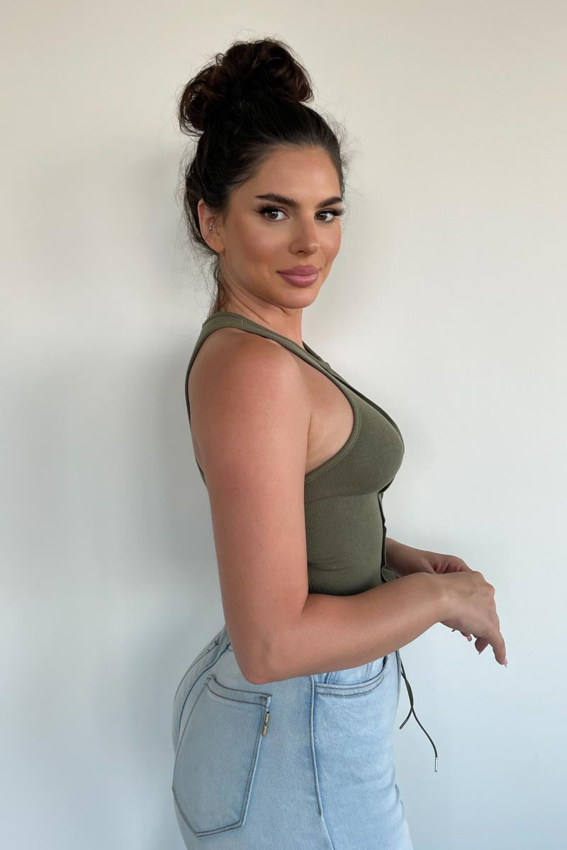 Lace Up Ribbed Knit Crop Top