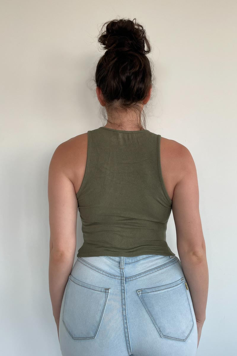 Lace Up Ribbed Knit Crop Top