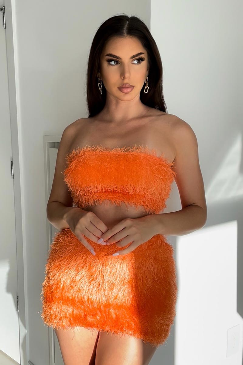 V Waist Faux Fur Mini Skirt