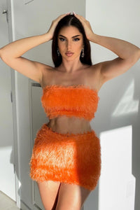 V Waist Faux Fur Mini Skirt