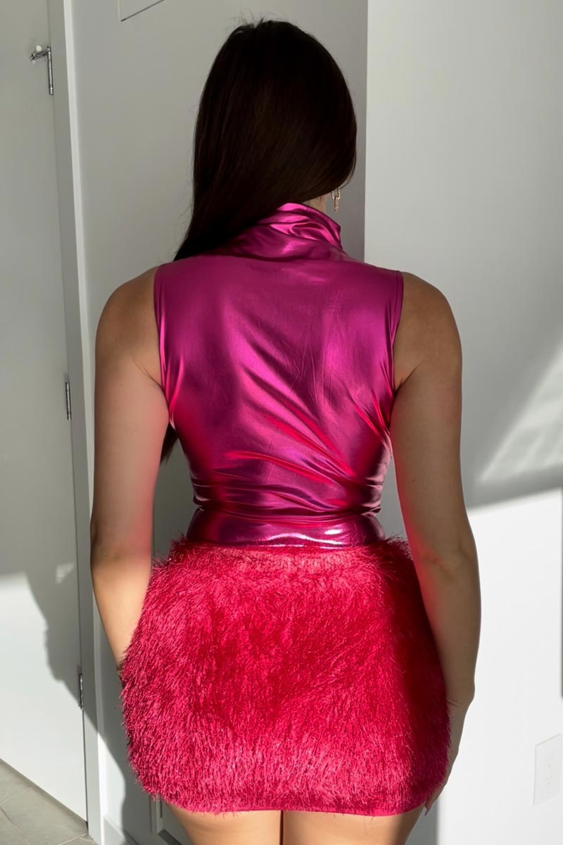 Metallic High Neck Sleeveless Bodysuit