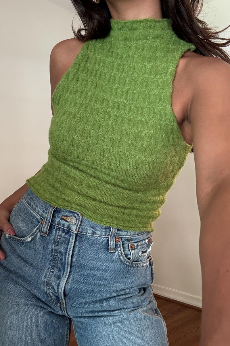 Knit Cotton Turtleneck Tank Top