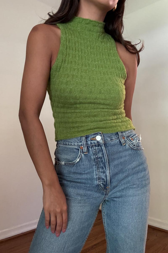 Knit Cotton Turtleneck Tank Top