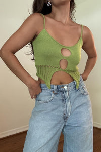 Keyhole Cutout Open Knit Camisole Top