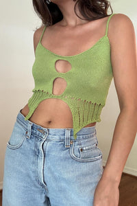 Keyhole Cutout Open Knit Camisole Top