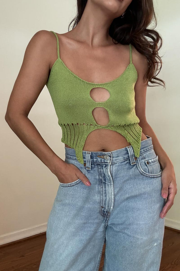 Keyhole Cutout Open Knit Camisole Top