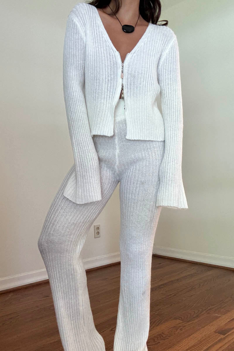 Knit Rib Front Zip Top And Pants Set
