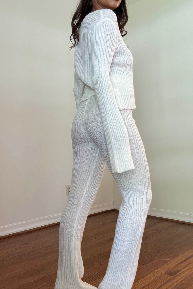 Knit Rib Front Zip Top And Pants Set