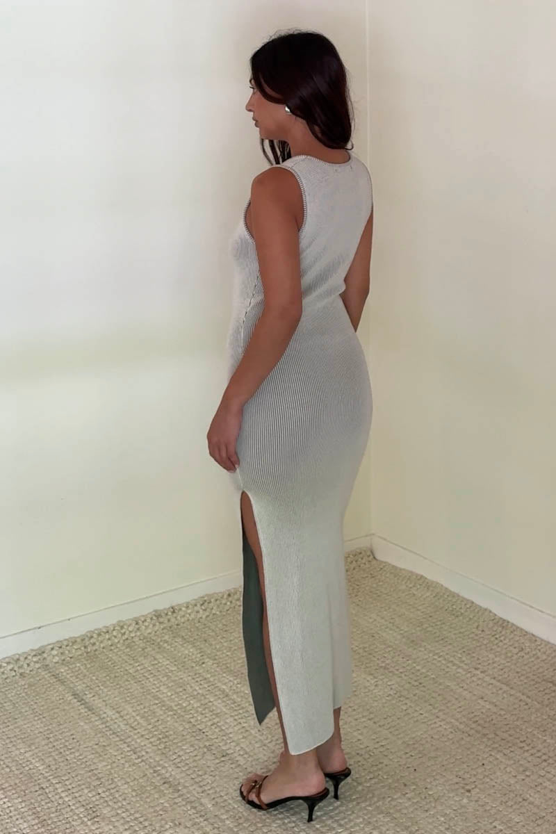 Two Tone Knit Slit Maxi Dress