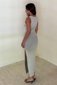 Two Tone Knit Slit Maxi Dress