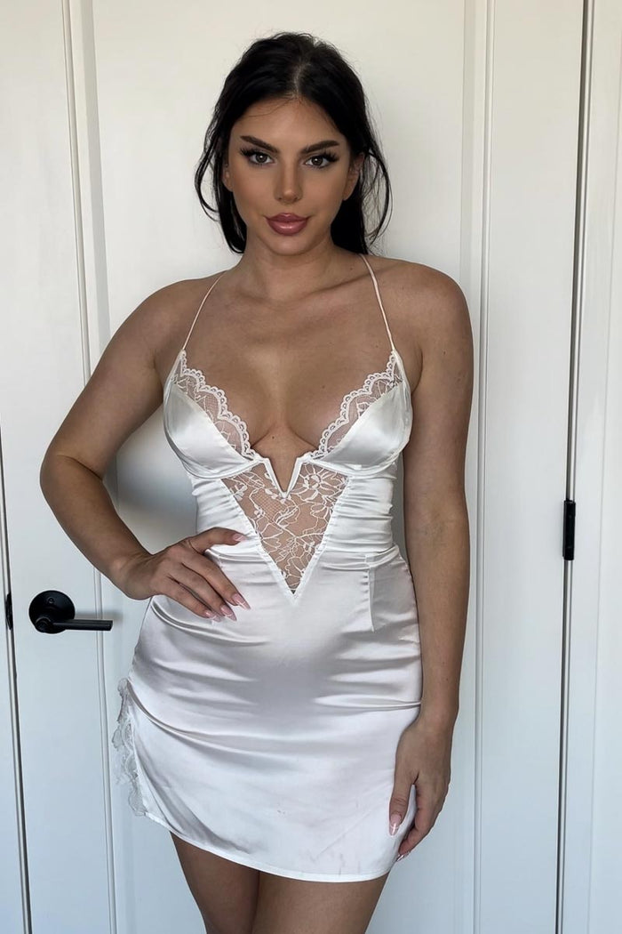 Satin Lace Slip Mini Dress