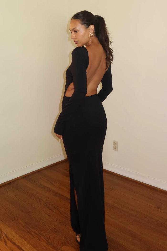 2nd Skin Open Back Long Sleeve Maxi Dress