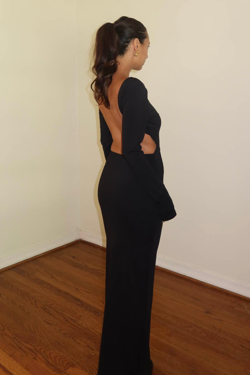 2nd Skin Open Back Long Sleeve Maxi Dress