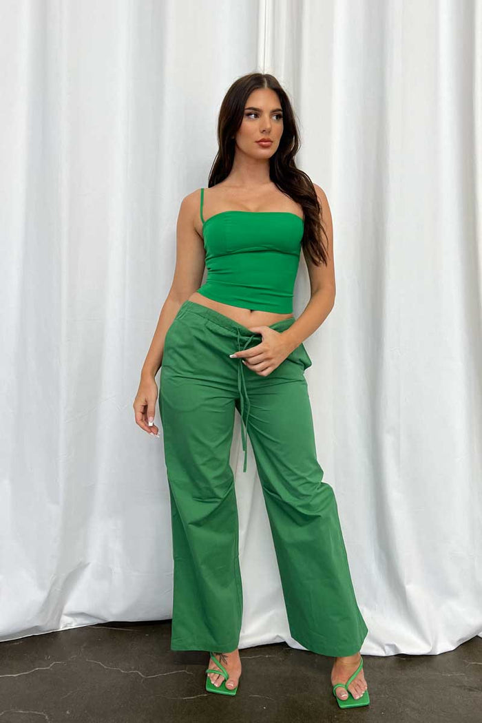 Pintuck Detail Woven Cotton Pants