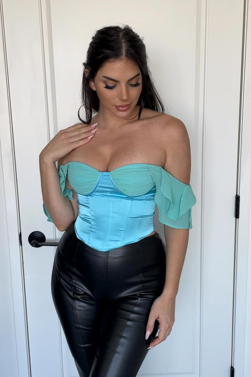 Ruffle Sleeve Off Shoulder Corset Top