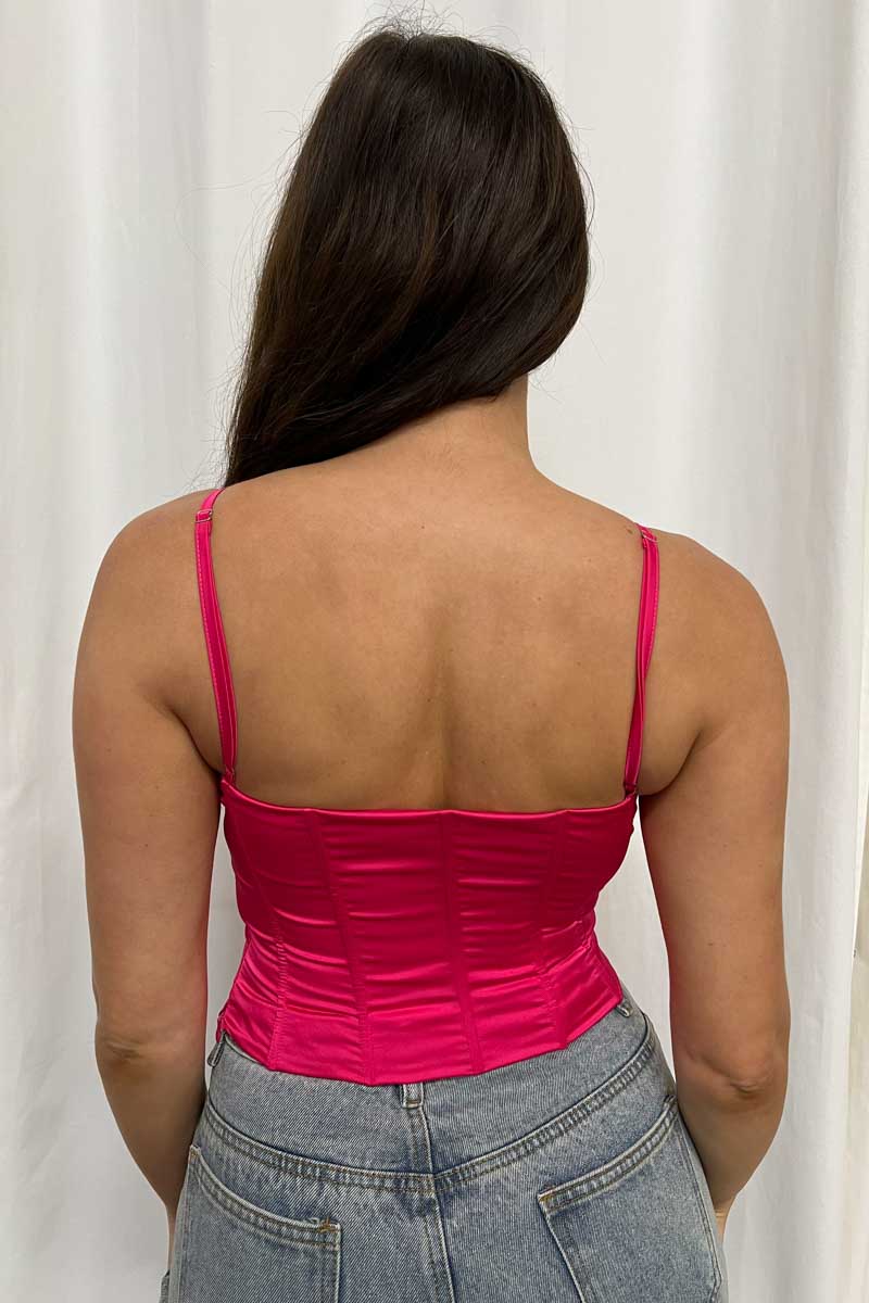 Lace Trim V-Neck Satin Corset Top