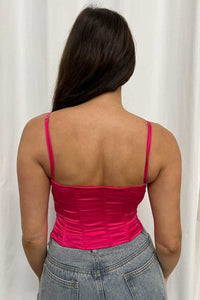 Lace Trim V-Neck Satin Corset Top