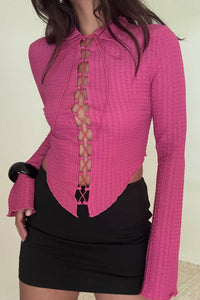 Crinkle Lace Up Long Sleeve Top
