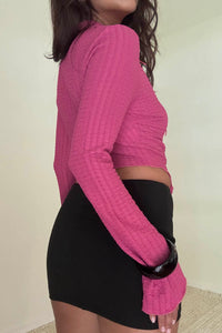 Crinkle Lace Up Long Sleeve Top
