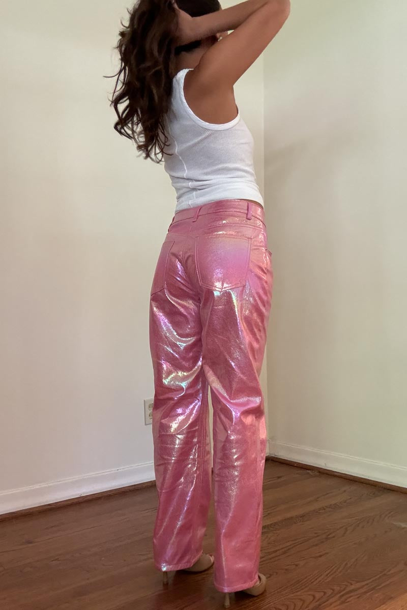 Metallic Low Rise Straight Leg Pants