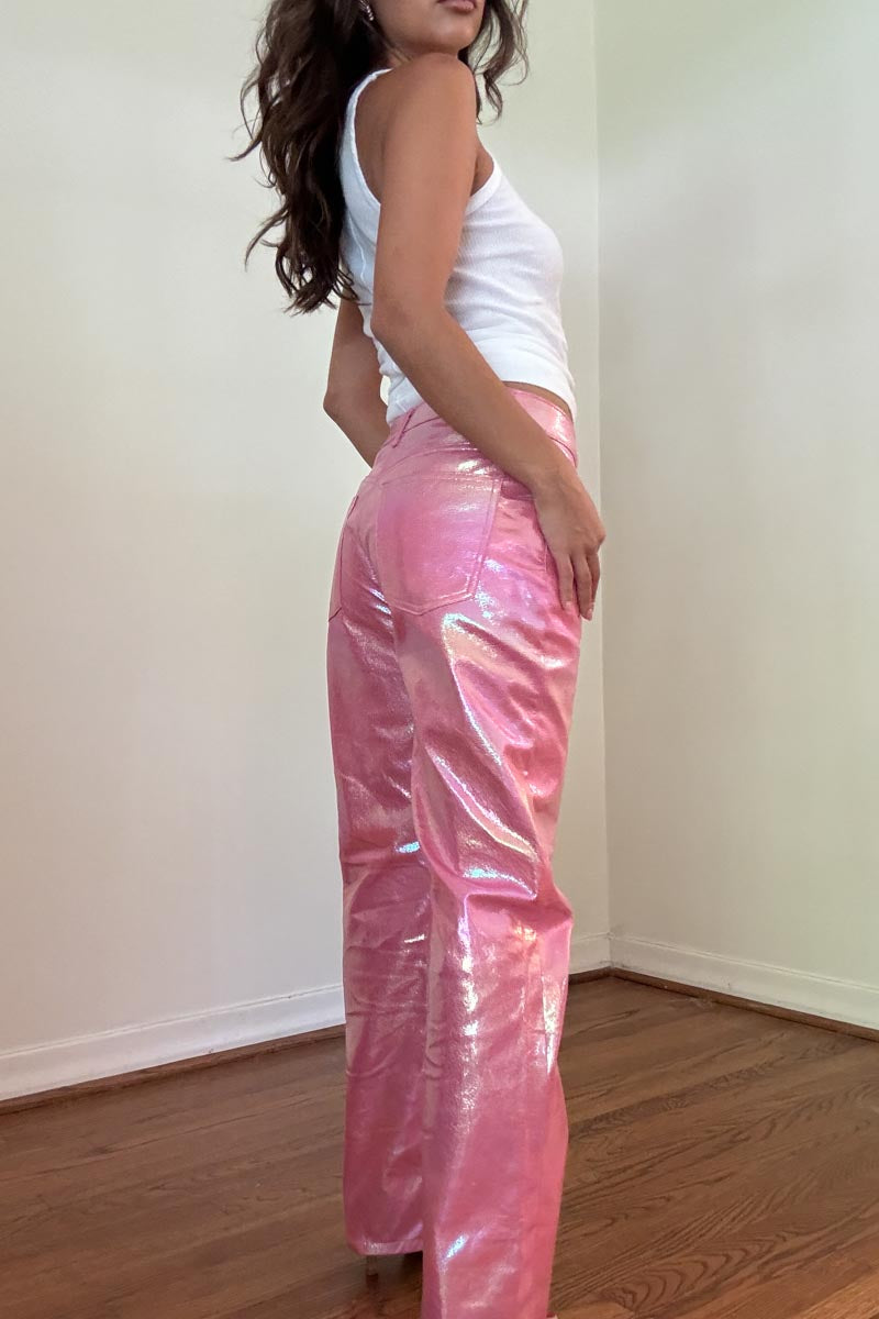 Metallic Low Rise Straight Leg Pants