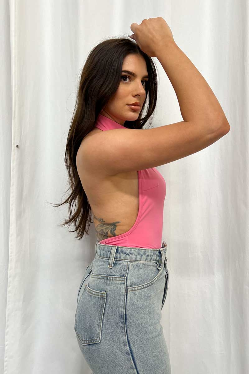 High Neck Open Back Halter Bodysuit