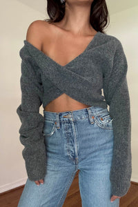 Fuzzy Knitted Front Twist Top