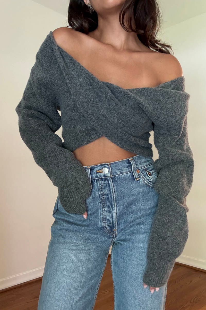 Fuzzy Knitted Front Twist Top