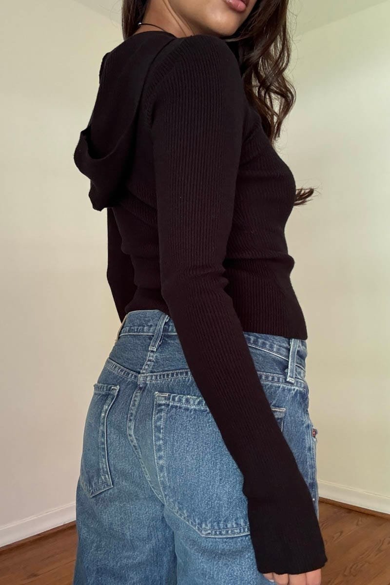 Rib Knit Hoodie Top