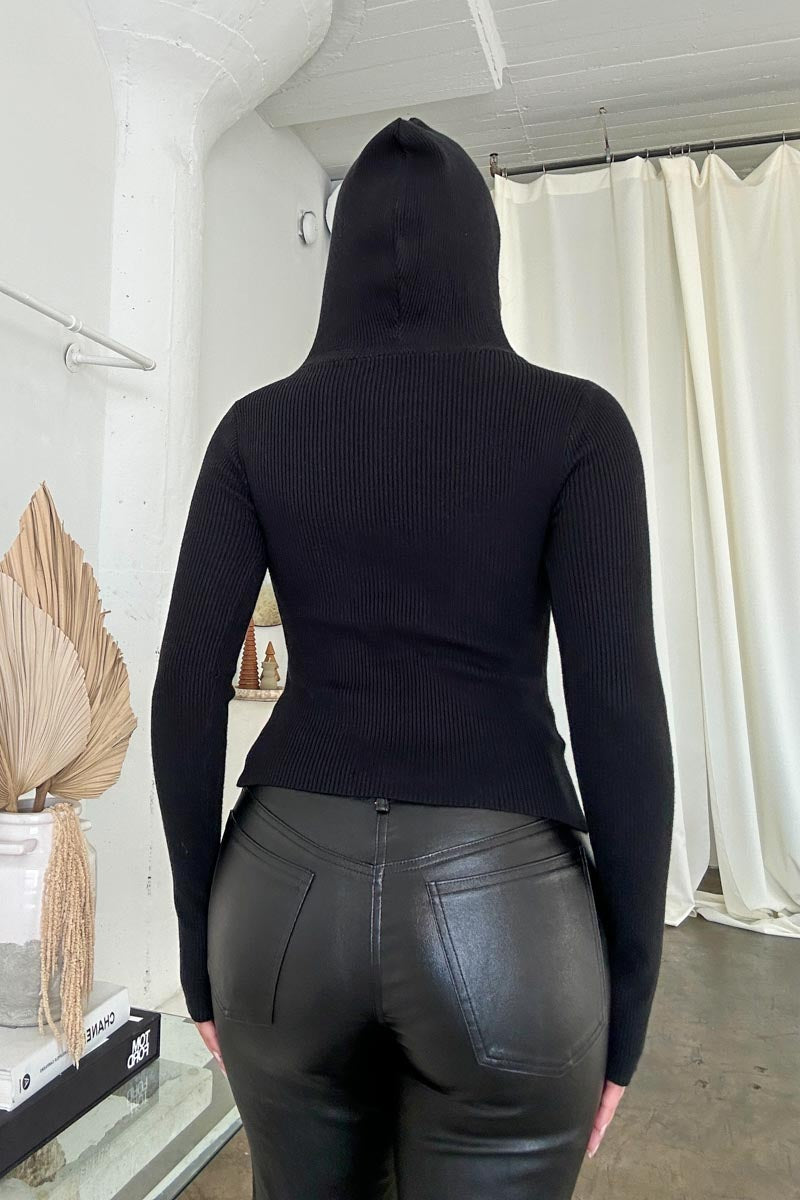 Rib Knit Hoodie Top