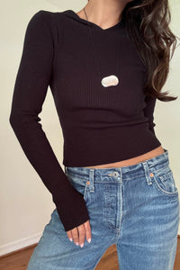 Rib Knit Hoodie Top