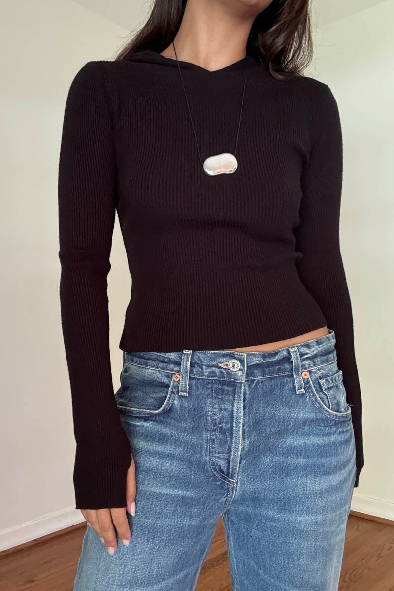 Rib Knit Hoodie Top
