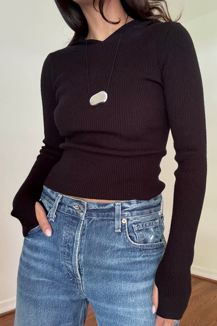 Rib Knit Hoodie Top