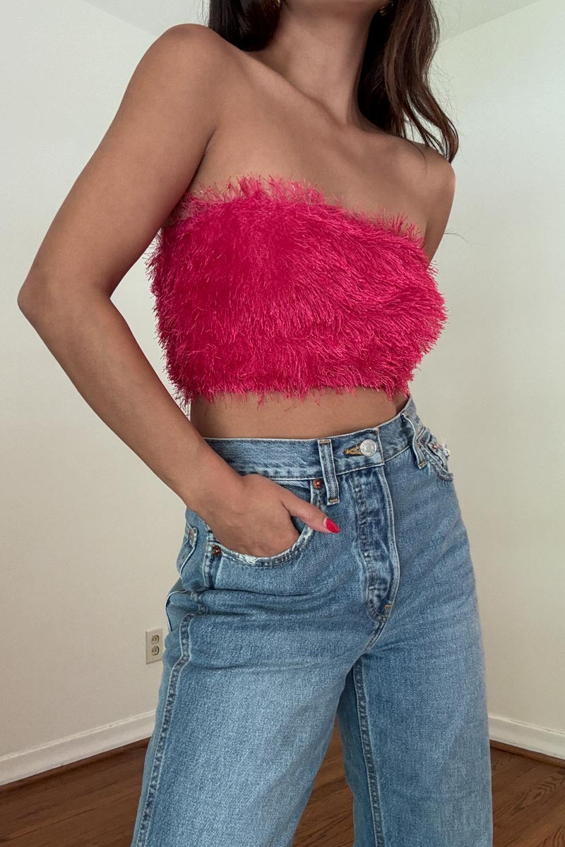 Fringe Fabric Bandeau Crop Top