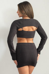 Chunky Knit Bolero Bralette Mini Skirt Set