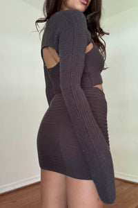 Chunky Knit Bolero Bralette Mini Skirt Set