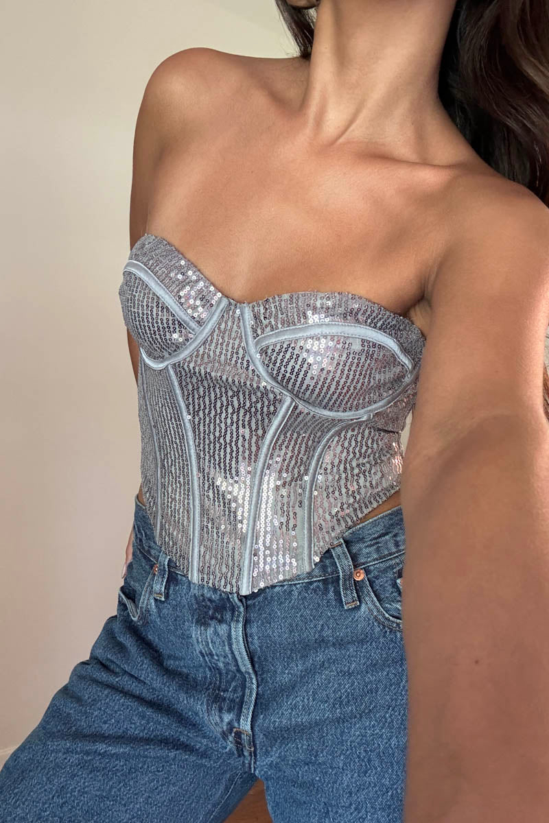 Woven Sequin Corset Bustier Top