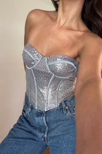 Woven Sequin Corset Bustier Top