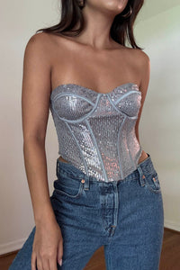 Woven Sequin Corset Bustier Top