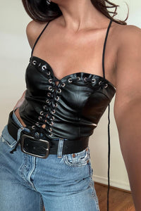 Faux Leather Lace Up Corset Top