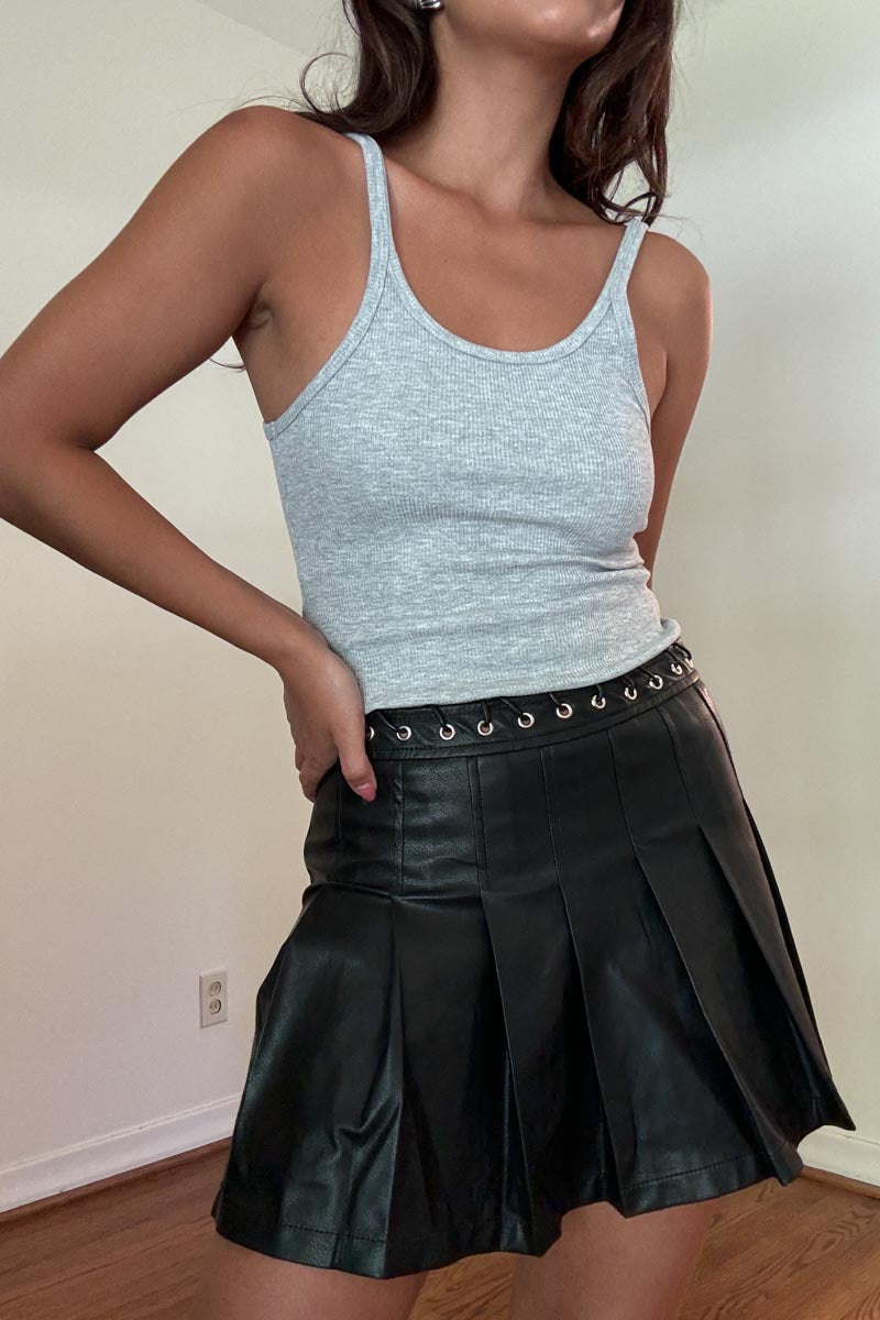 Faux Leather Pleated Mini Skirt