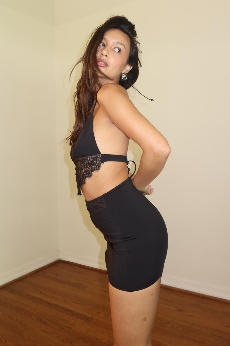Lace Bralette Asymmetric Skirt Set