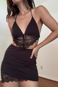 Lace Bralette Asymmetric Skirt Set