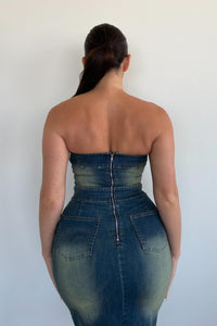 Vintage Denim Bandeau Midi Dress