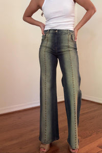 Studs Detail Low Waist Vintage Washed Denim Pants